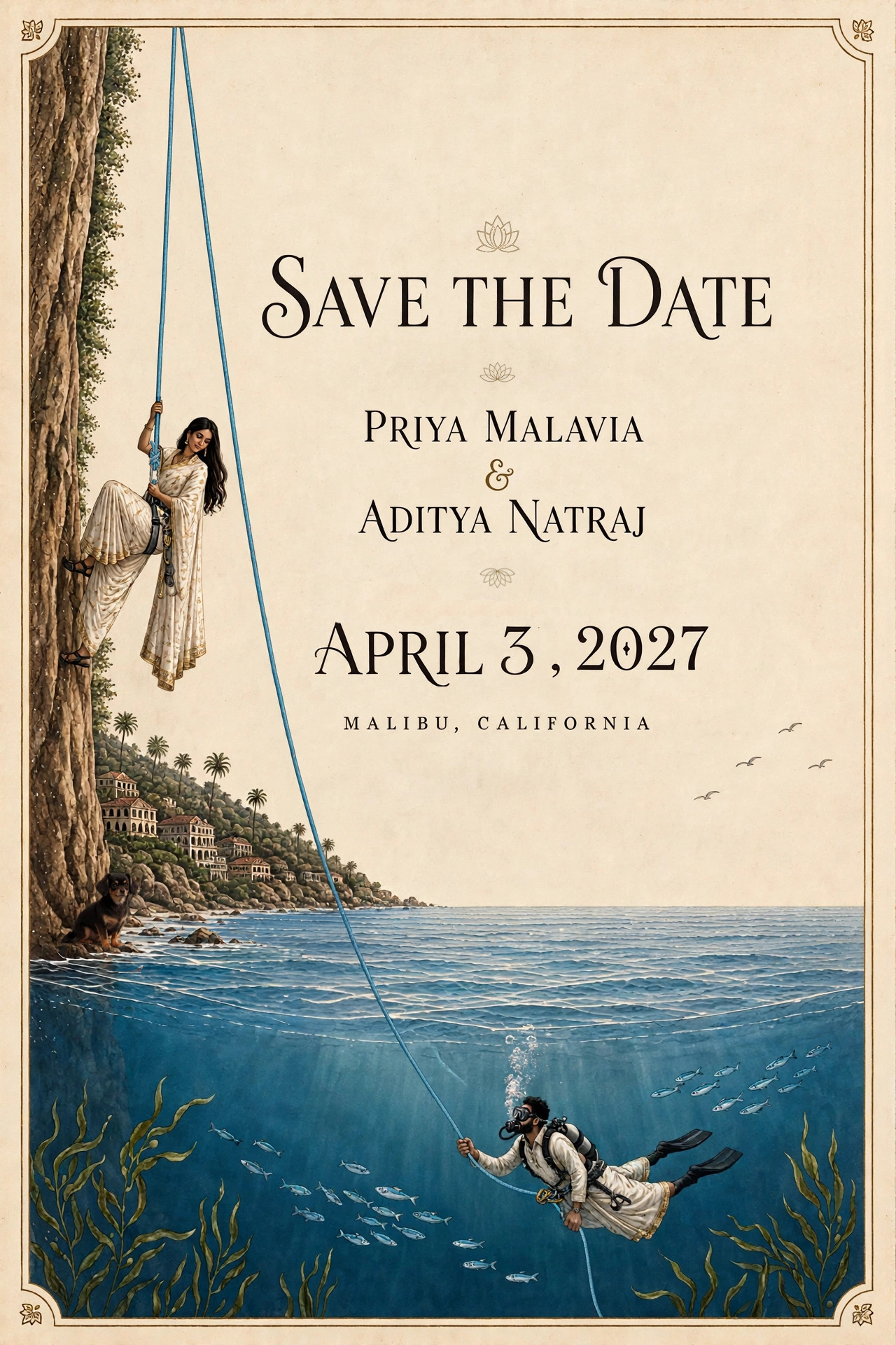 Save the date — Aditya & Priya, April 3, 2027